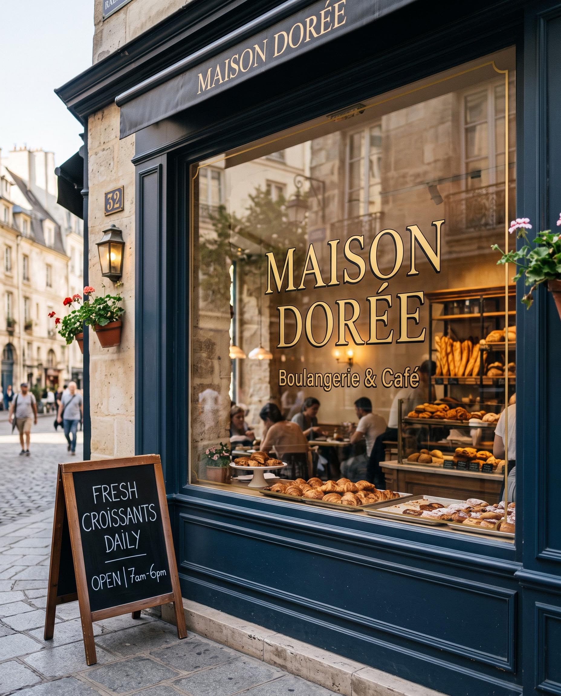 Nano Banana 2 2K output, French bakery storefront sign, high resolution detail