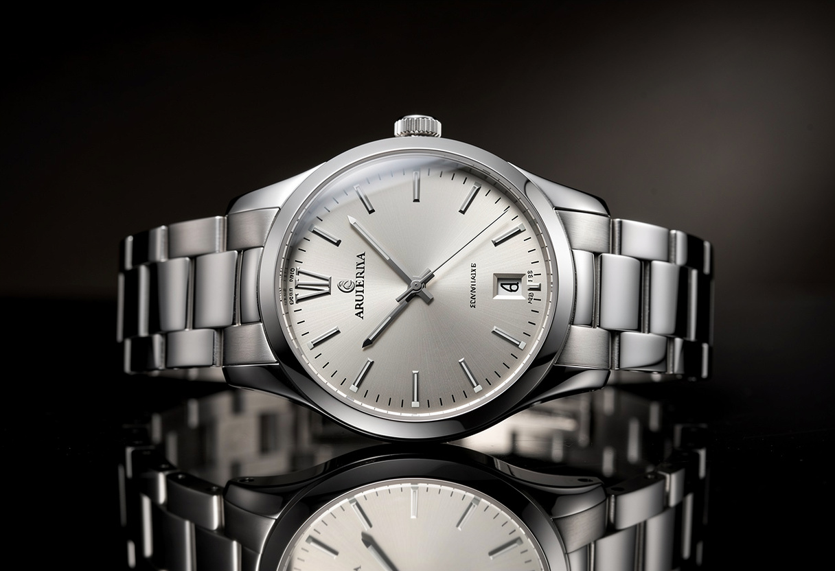 FLUX.2 Pro output, generic silver luxury watch product shot